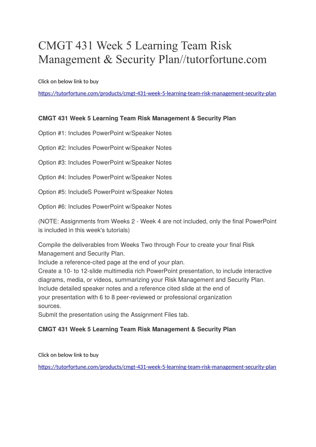 cmgt 431 week 5 learning team risk management