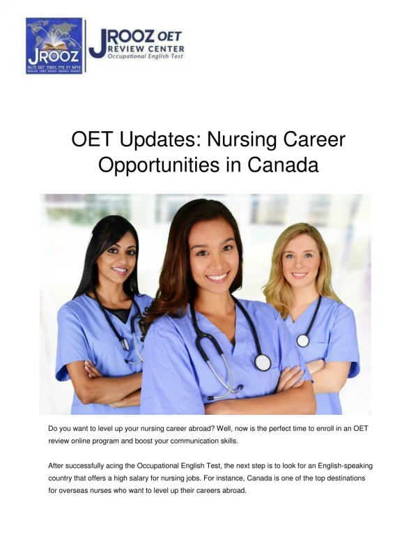 OET Updates: Nursing Career Opportunities in Canada