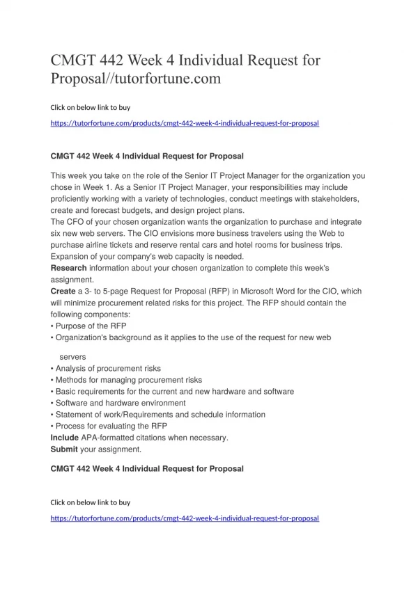 CMGT 442 Week 4 Individual Request for Proposal//tutorfortune.com