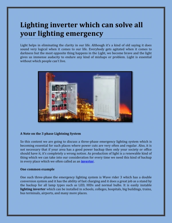 Lighting inverter which can solve all your lighting emergency