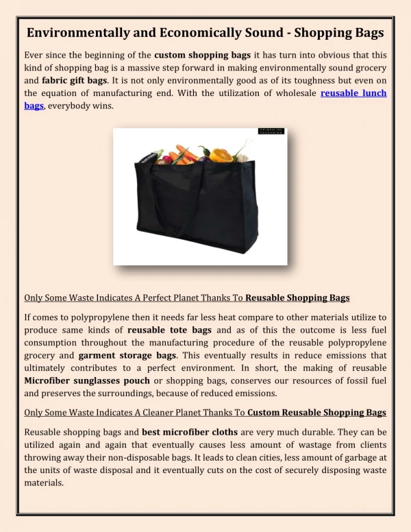 Environmentally and Economically Sound - Shopping Bags