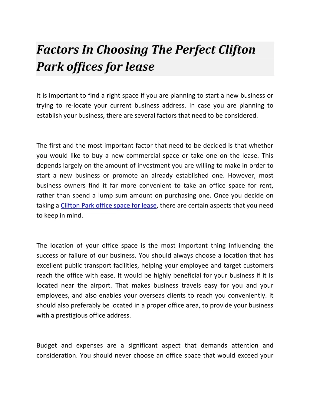 factors in choosing the perfect clifton park