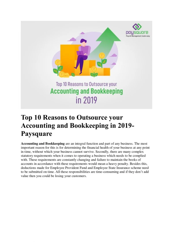 Top 10 Reasons to Outsource your Accounting and Bookkeeping in 2019-Paysquare
