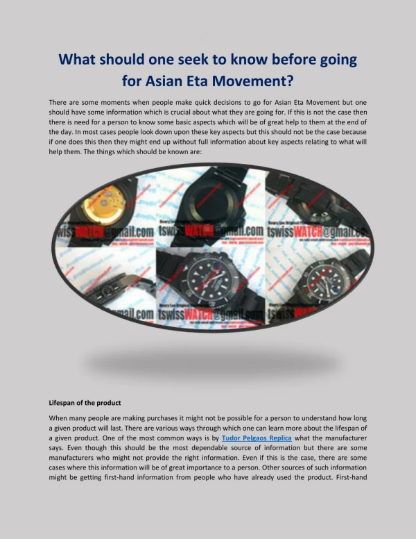 What should one seek to know before going for Asian Eta Movement?
