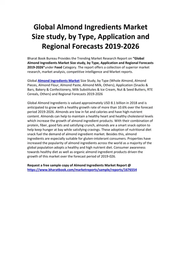 Global Almond Ingredients Market Forecast-2026