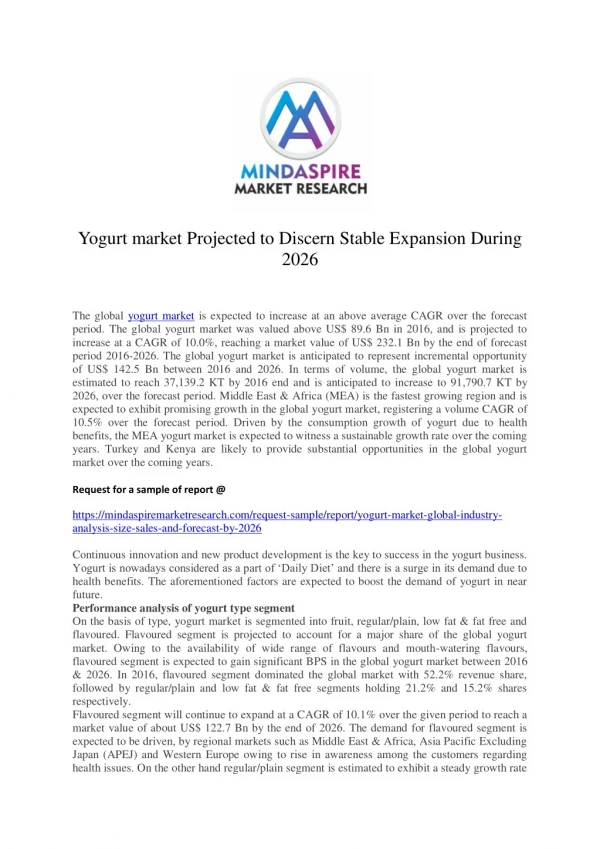 Yogurt market Projected to Discern Stable Expansion During 2026