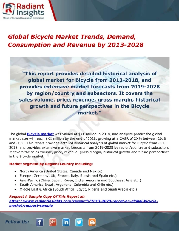 Global Bicycle Market Trends, Demand, Consumption and Revenue by 2013-2028