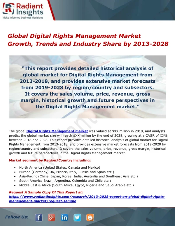 Global Digital Rights Management Market Growth, Trends and Industry Share by 2013-2028