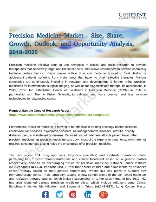 Precision Medicine Market Size Share - Emerging Evolution, Advancement, Industry Trends and Forecast 2018 - 2026