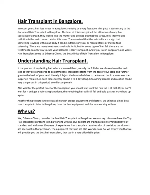 hair transplant in Bangalore