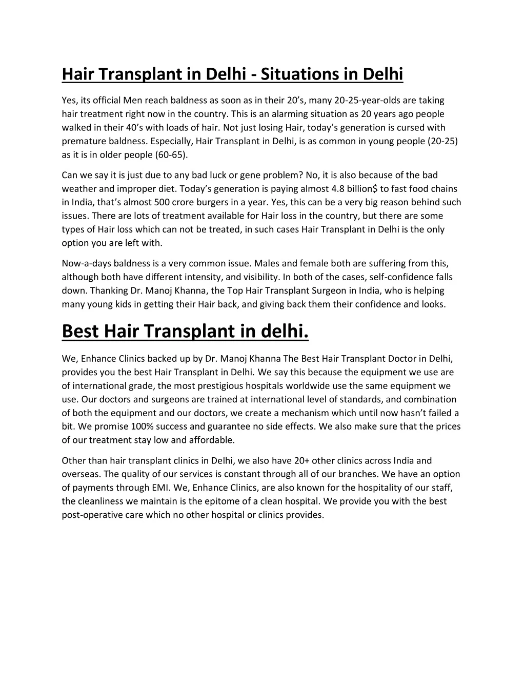 hair transplant in delhi situations in delhi