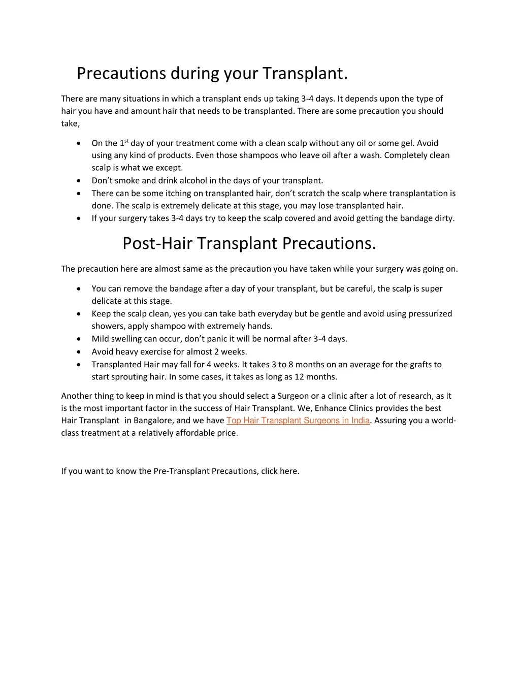 precautions during your transplant