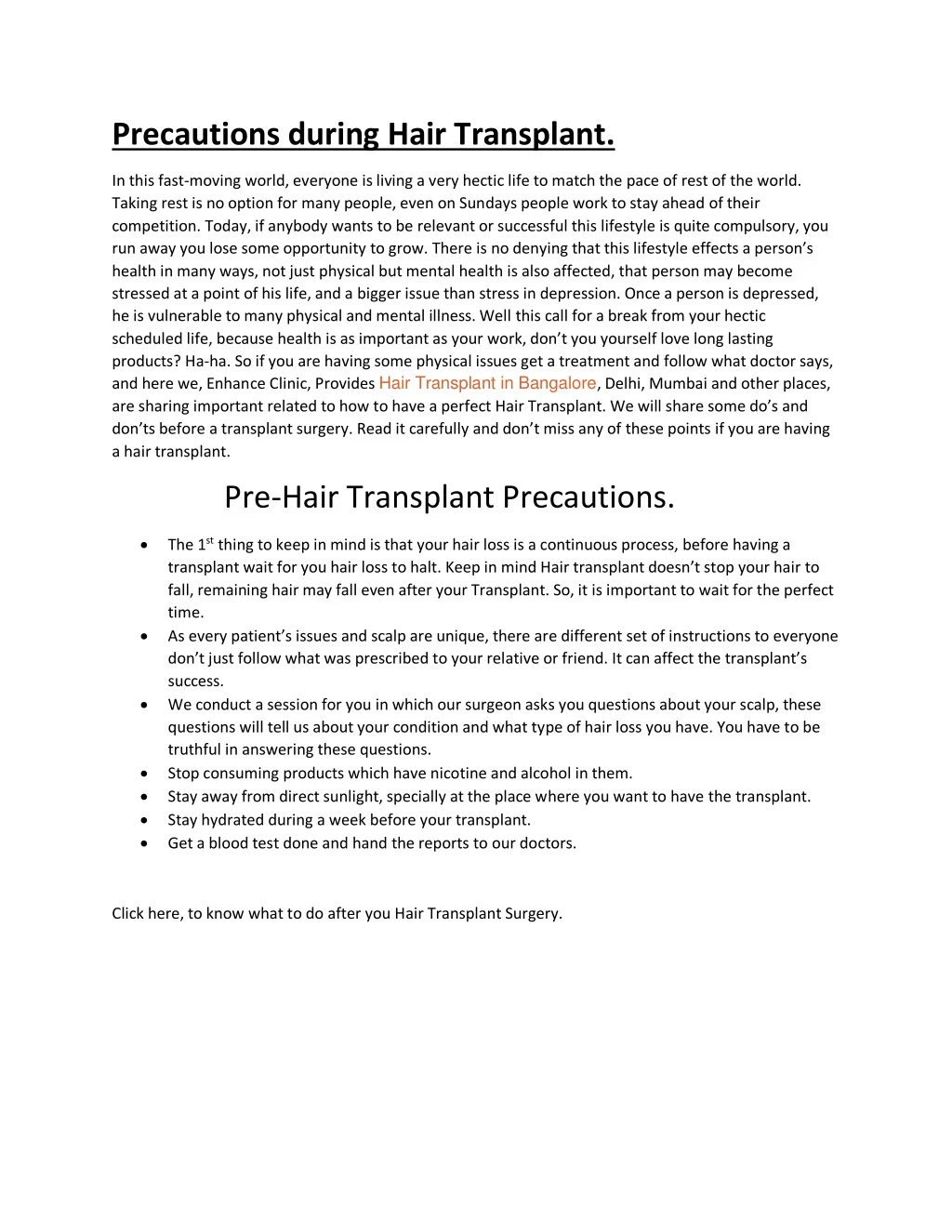 precautions during hair transplant