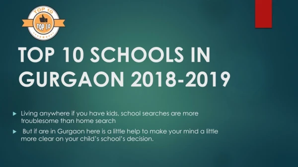 TOP 10 SCHOOLS IN GURGAON 2018-2019