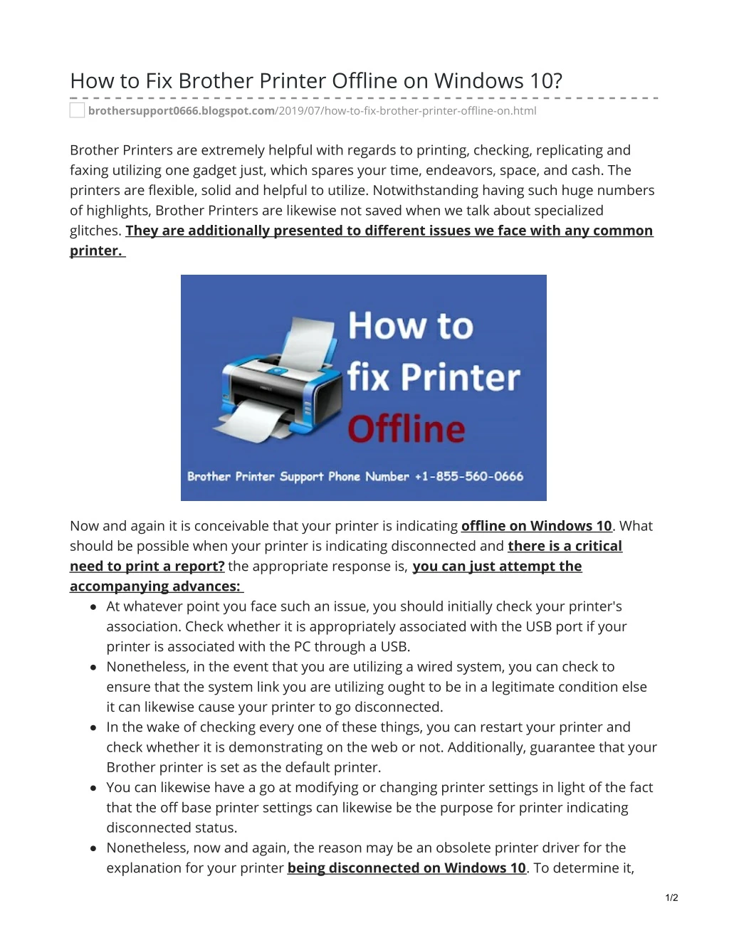 how to fix brother printer offline on windows 10