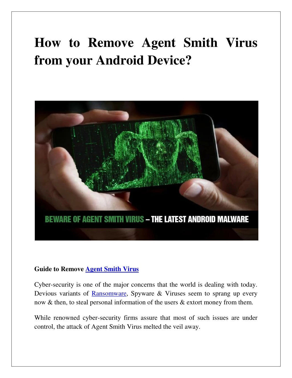 how to remove agent smith virus from your android