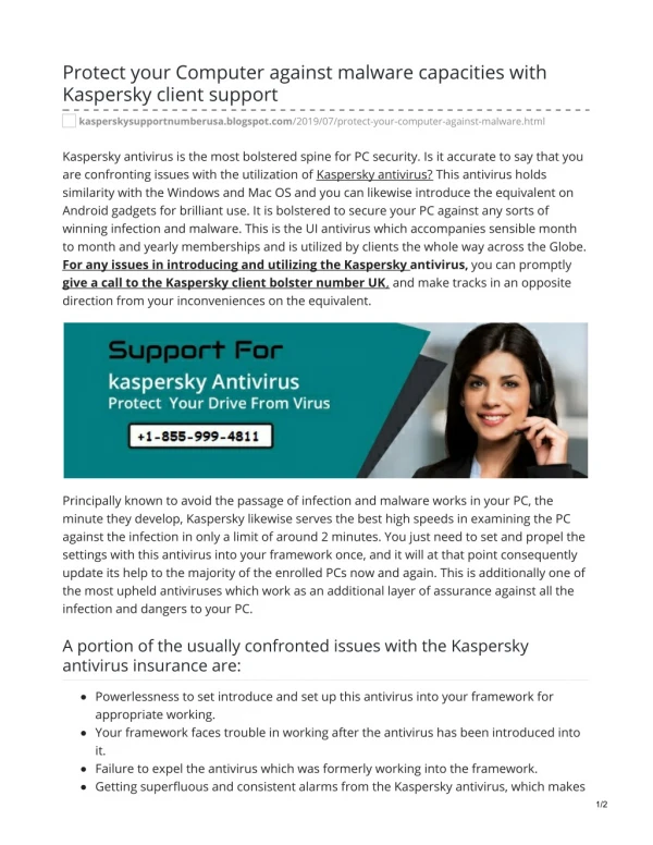 Protect your Computer against malware capacities with Kaspersky client support