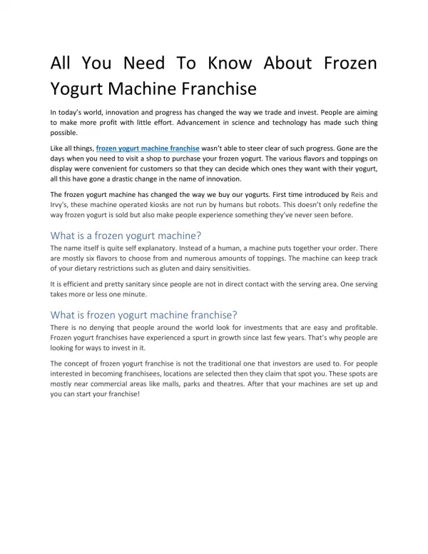 All You Need To Know About Frozen Yogurt Machine Franchise