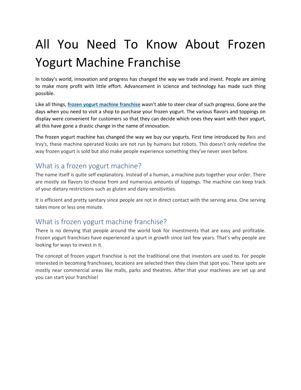 all you need to know about frozen yogurt machine
