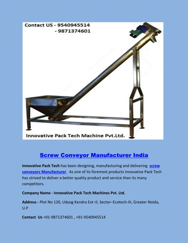 Screw Conveyor Manufacturer India