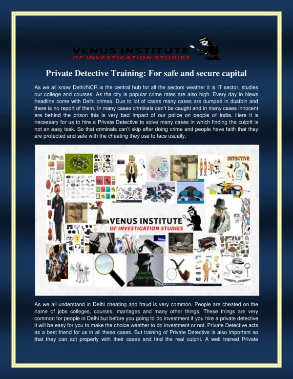 Private Detective Training: For safe and secure capital