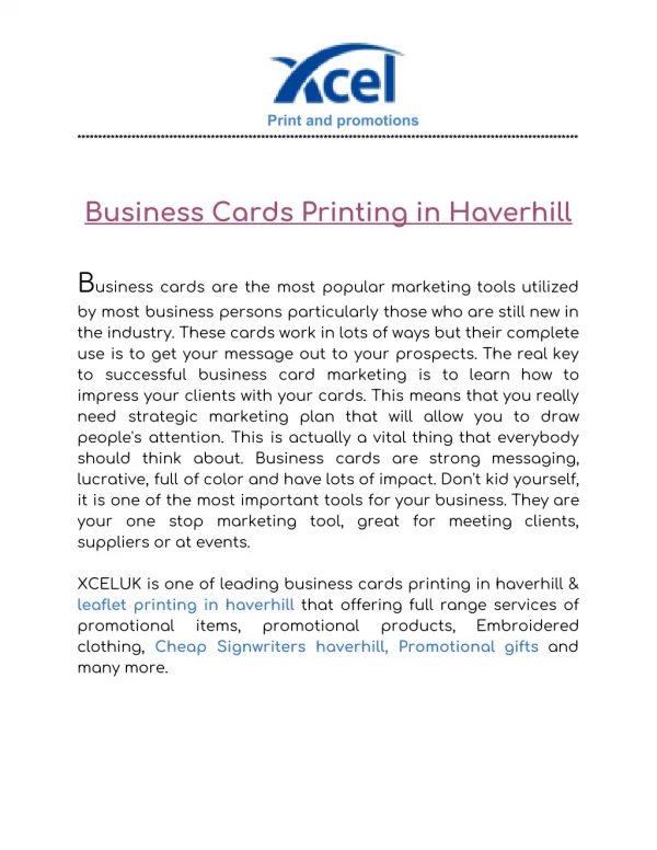 Business cards printing in haverhill -Xceluk
