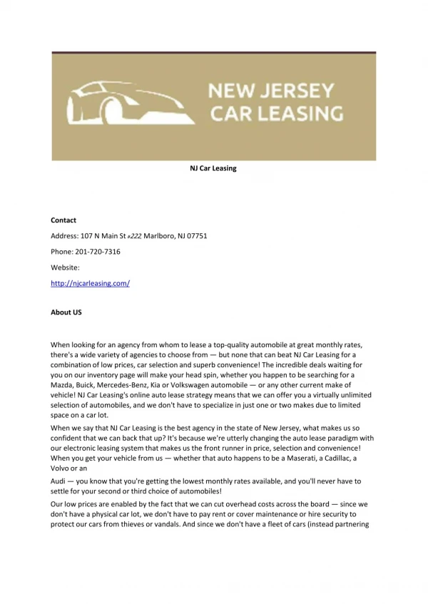 NJ Car Leasing