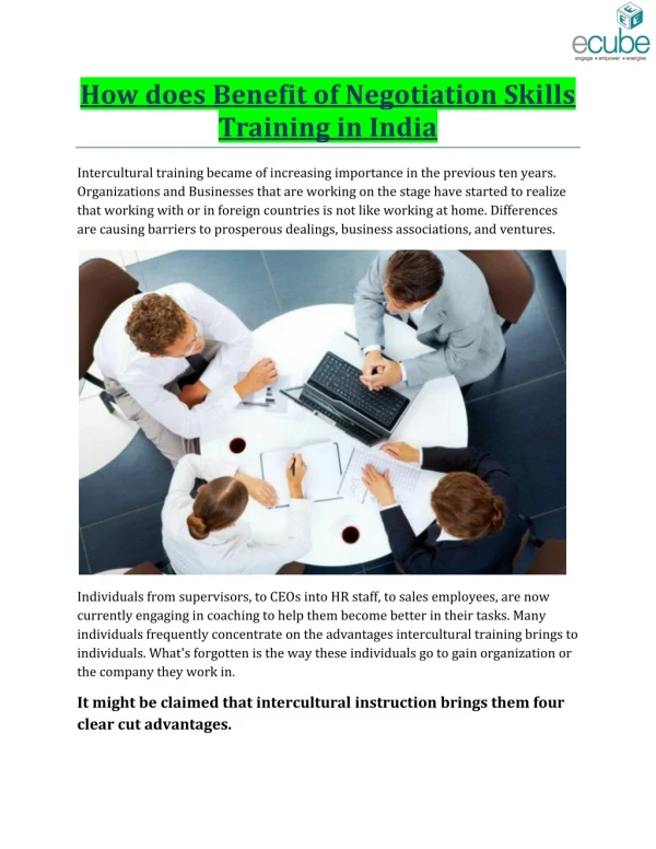How does Benefit of Negotiation Skills Training in India
