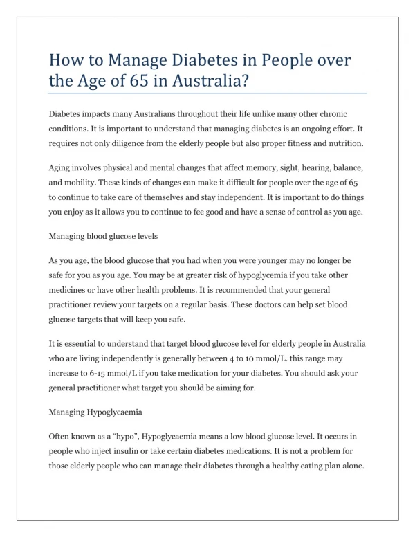 How to Manage Diabetes in People over the Age of 65 in Australia?