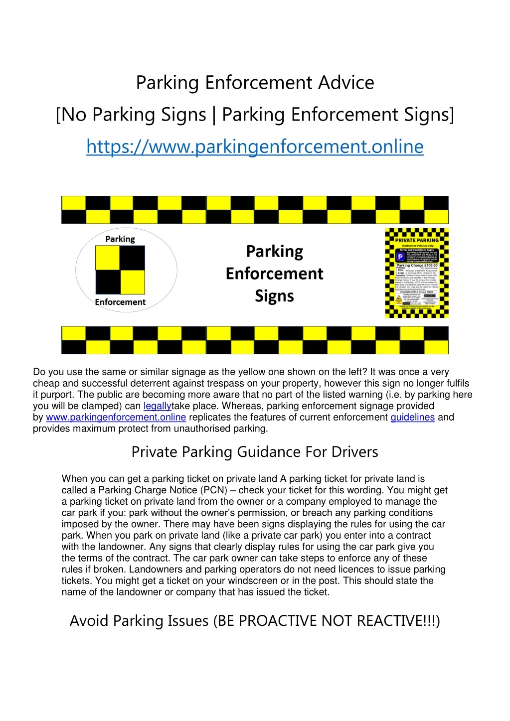parking enforcement advice no parking signs