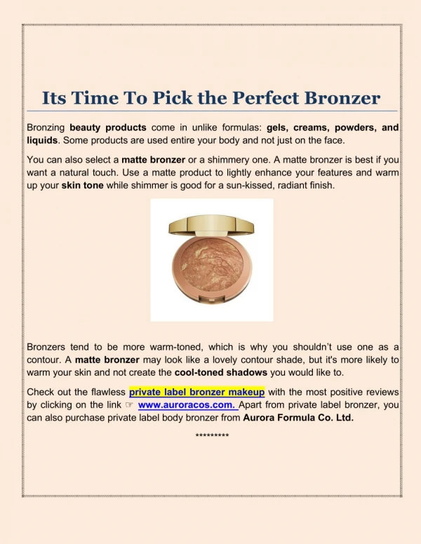 Private Label Bronzer Makeup Manufacturing Company in China