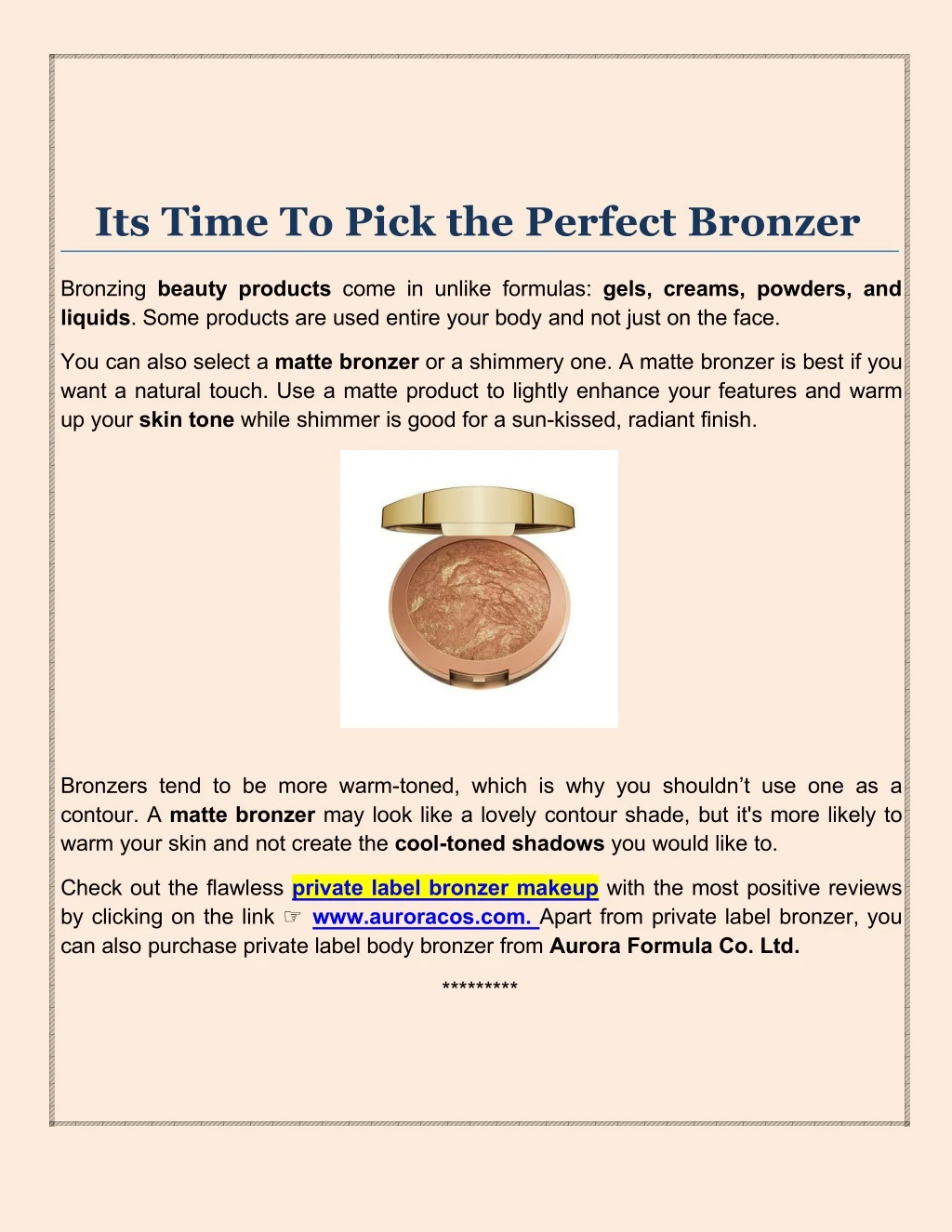its time to pick the perfect bronzer