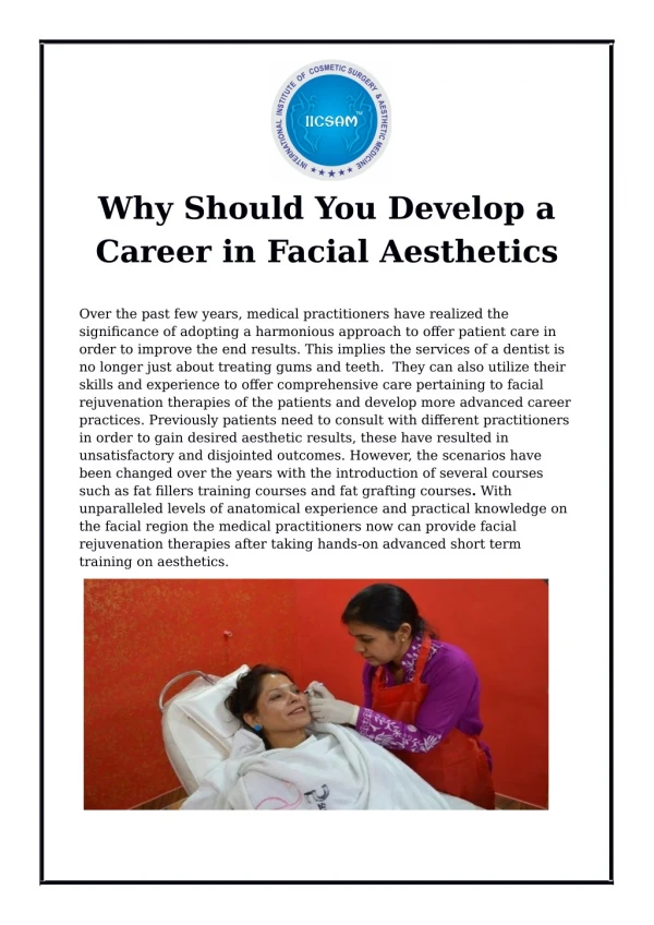 Why Should You Develop a Career in Facial Aesthetics
