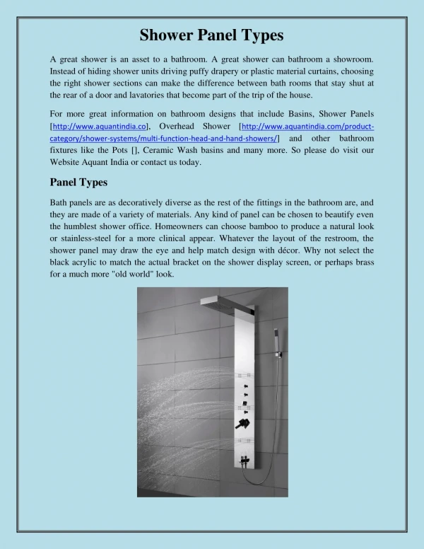 Shower Panel Types