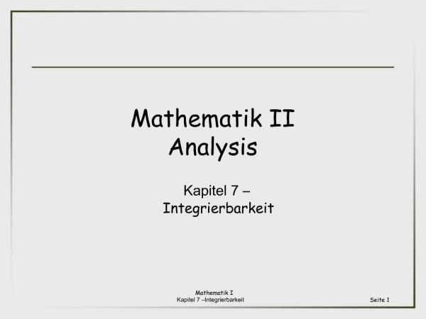 Mathematik II Analysis