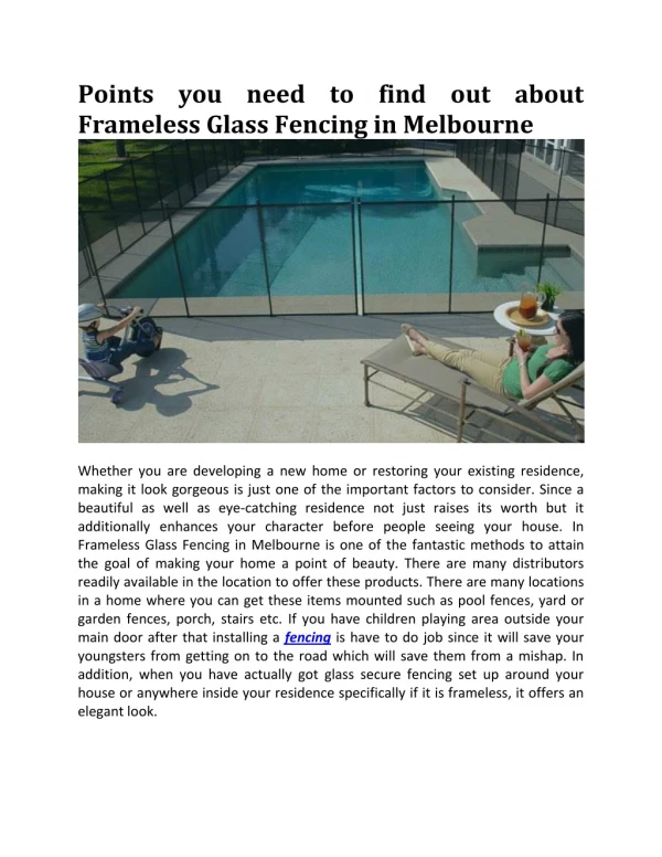 Things you need to know about Frameless Glass Fencing in Melbourne