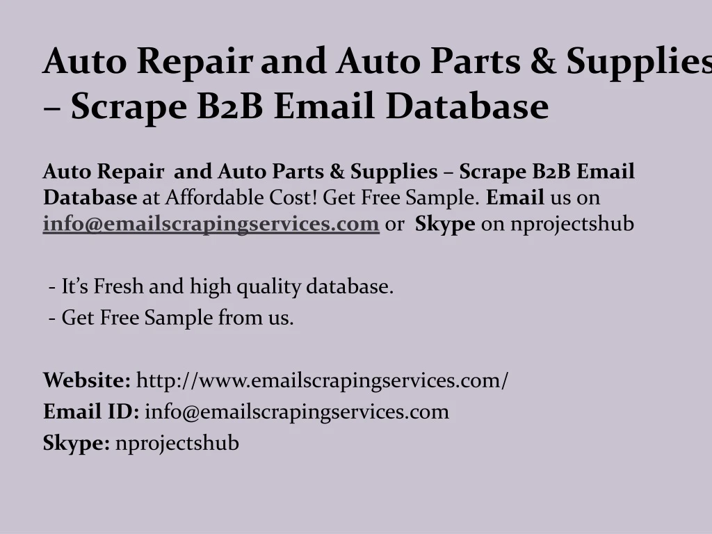 auto repair and auto parts supplies scrape b2b email database