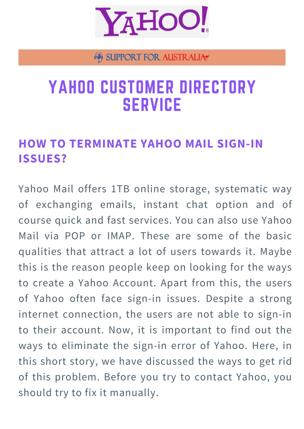 yahoo customer directory service