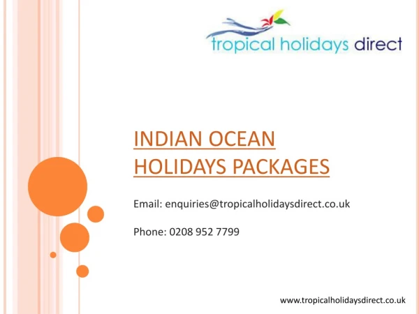 Indian Ocean Holidays Tour Packages- Tropicalholiday