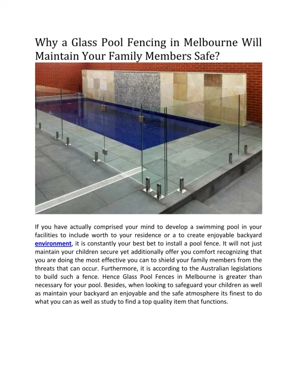 Why a Glass Pool Fencing in Melbourne Will Keep Your Family Safe?