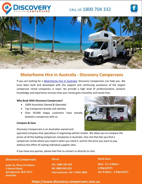Motorhome Hire in Australia - Discovery Campervans