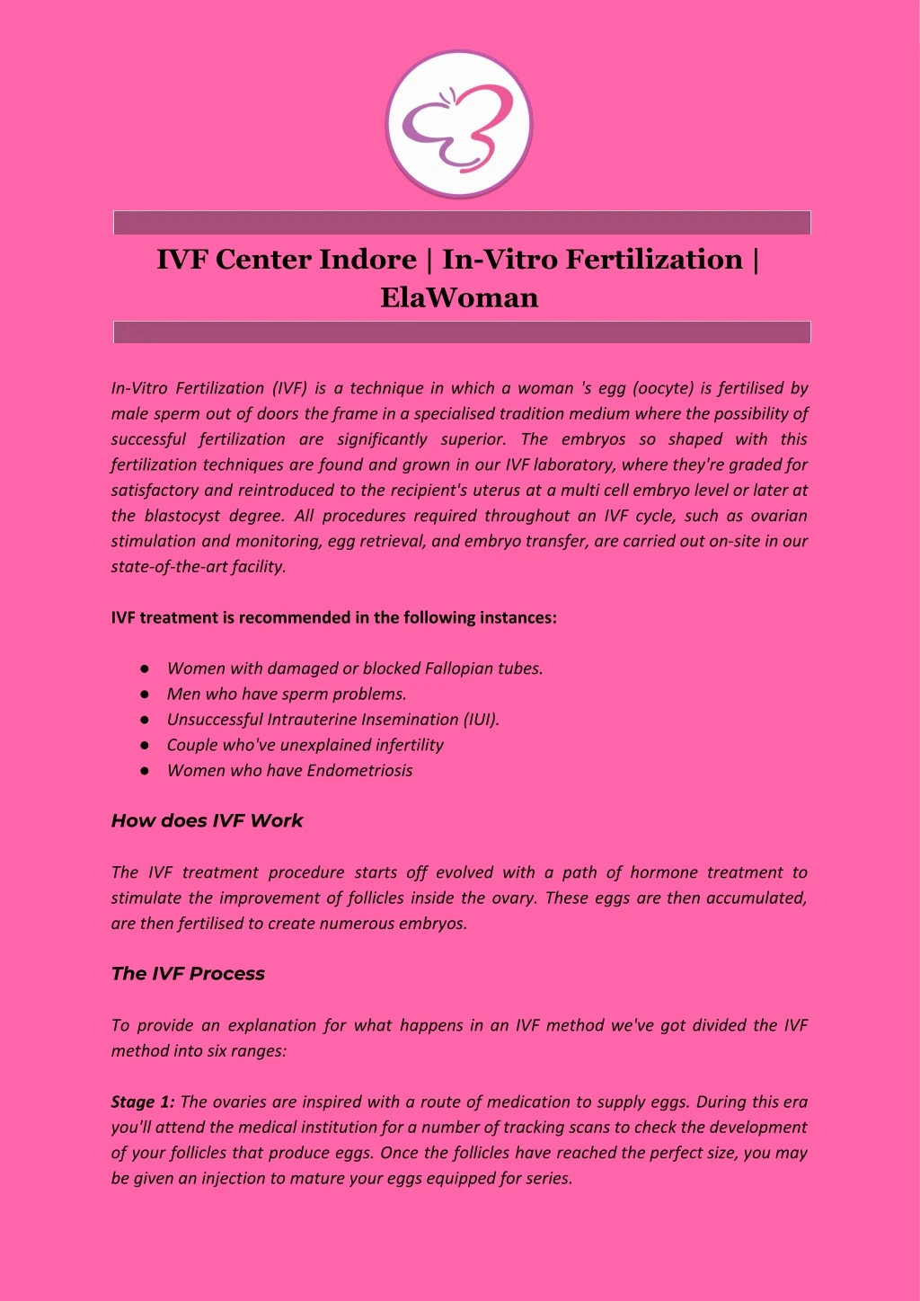 ivf center indore in vitro fertilization elawoman