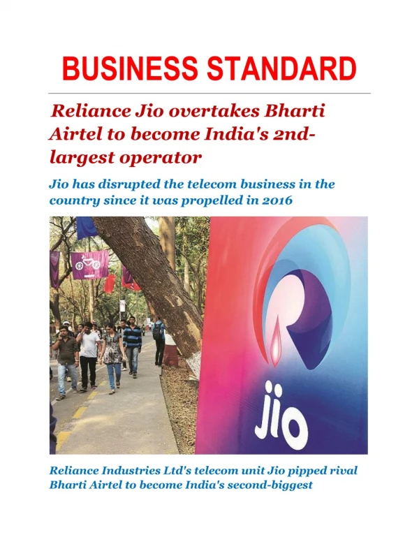 Reliance Jio overtakes Bharti Airtel to become India's 2nd-largest operator