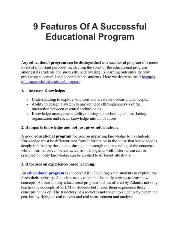 Learn the 9 Features Of A Successful Educational Program and Tours