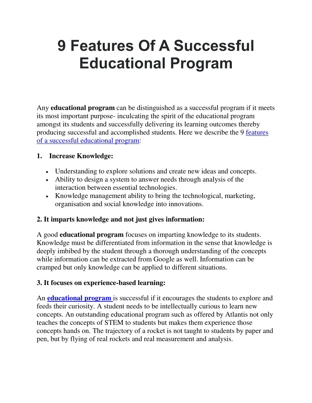 9 features of a successful educational program