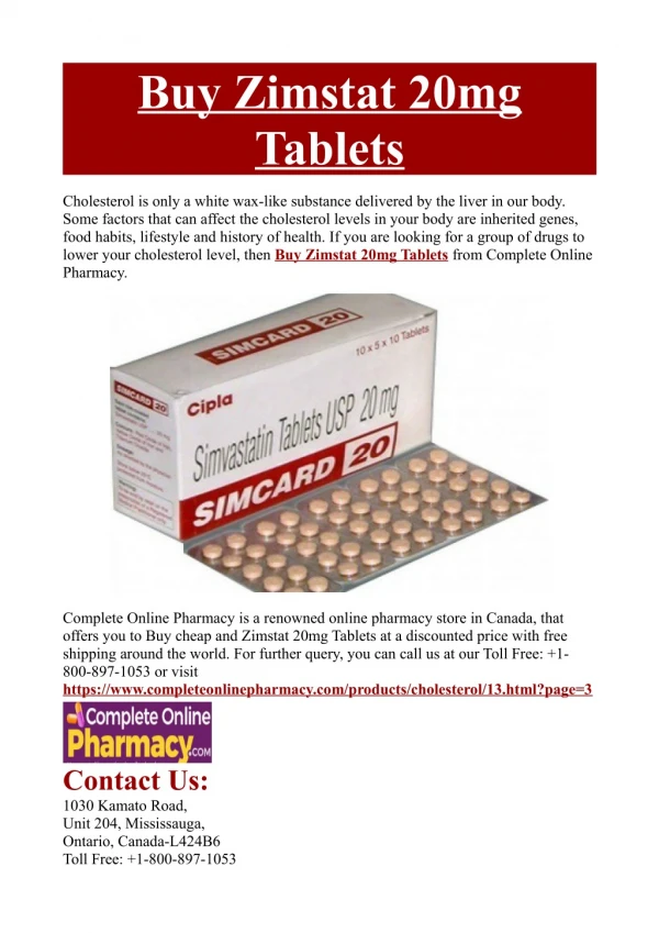 Buy Zimstat 20mg Tablets