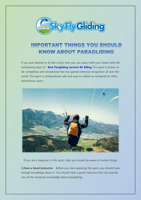 IMPORTANT THINGS YOU SHOULD KNOW ABOUT PARAGLIDING