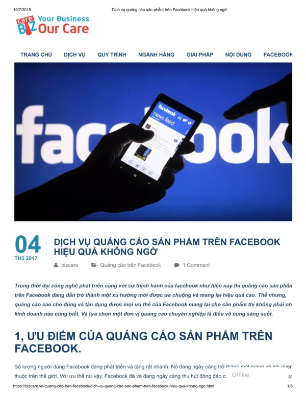 Dịch vụ quảng cáo sản phẩm trên Facebook hiệu quả không ngờ- Bizcare.vn