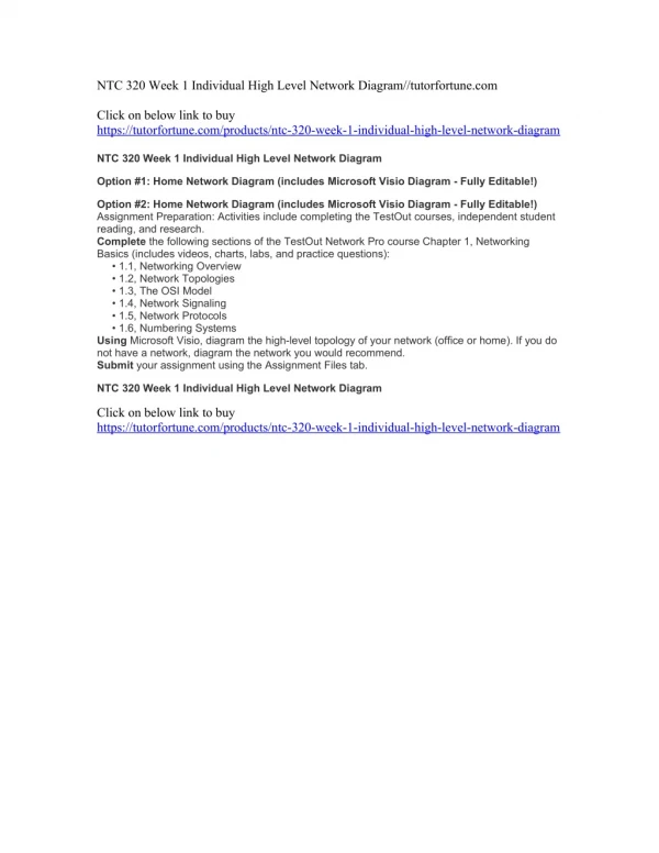 NTC 320 Week 1 Individual High Level Network Diagram//tutorfortune.com