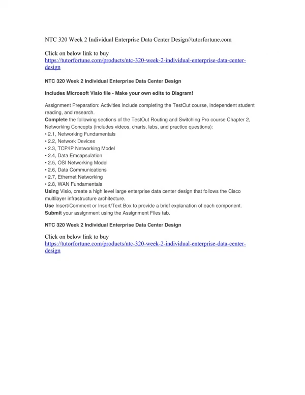 NTC 320 Week 2 Individual Enterprise Data Center Design//tutorfortune.com